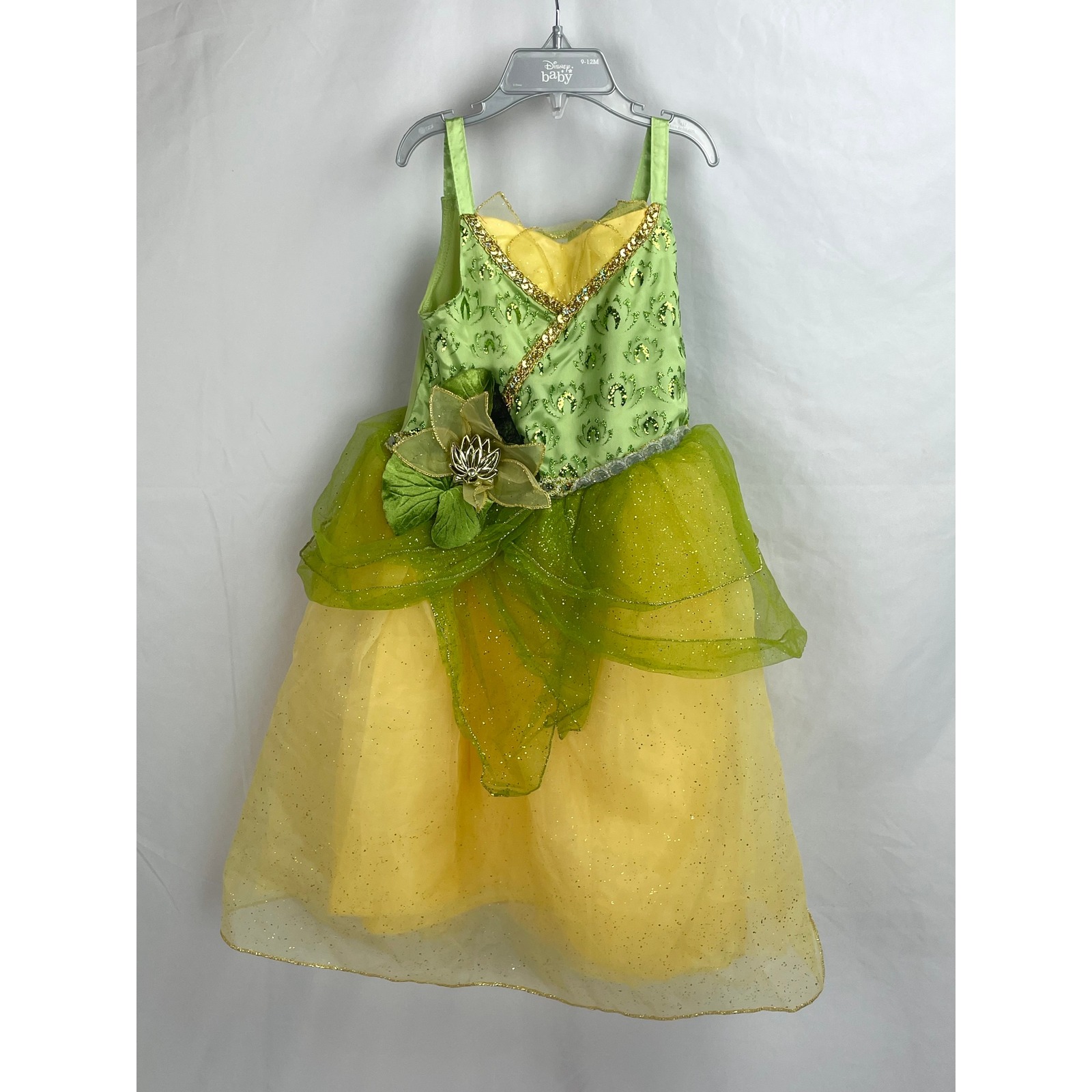 Disney Castle Collection Sz 4 Princess Frog Tiana Costume Dress Up Green Yellow